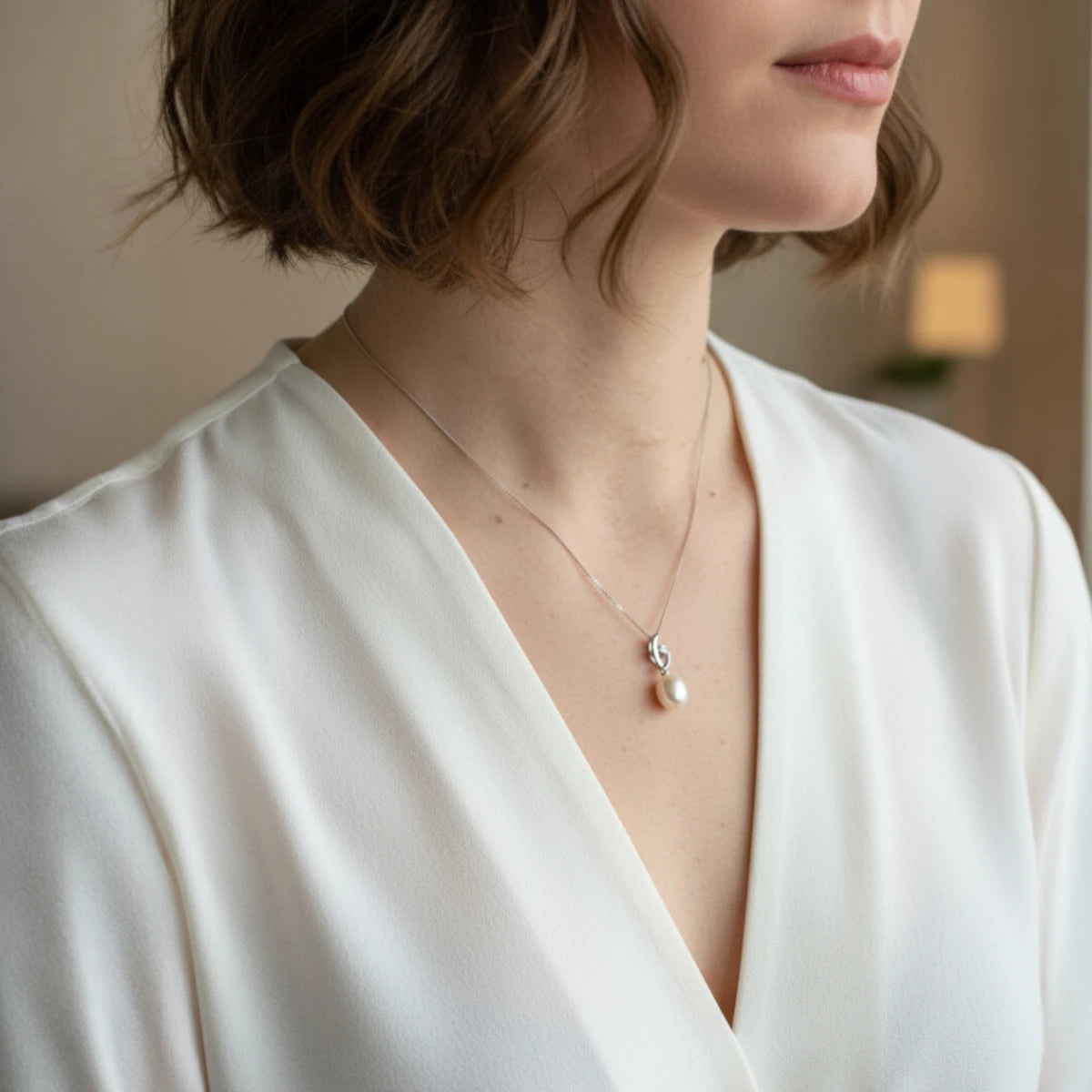 Ασημένιο 925 Κολιέ με Μαργαριτάρι Γλυκού Νερού σε σχήμα σταγόνας & Ζιργκόν (PN007)