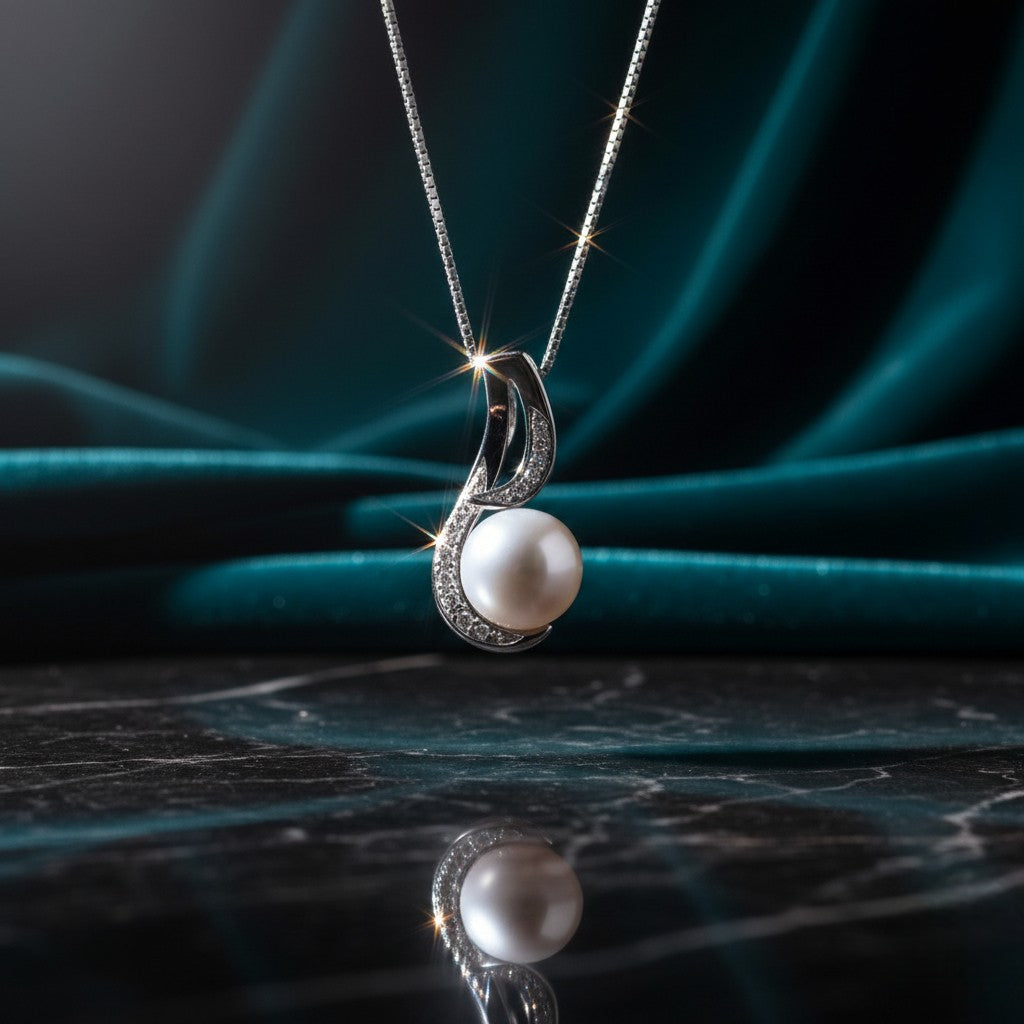 Ασημένιο 925 Κολιέ με Μαργαριτάρι Γλυκού Νερού & Ζιργκόν (PN024)