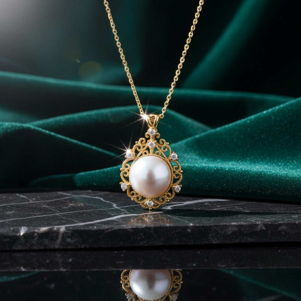 Ασημένιο 925 Κολιέ με Μαργαριτάρι Γλυκού Νερού & Ζιργκόν Επιχρυσωμένο (PN030)