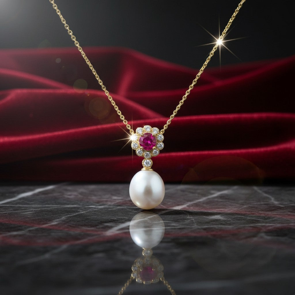 Ασημένιο 925 Κολιέ με Μαργαριτάρι Γλυκού Νερού & Ζιργκόν Επιχρυσωμένο (PN033)