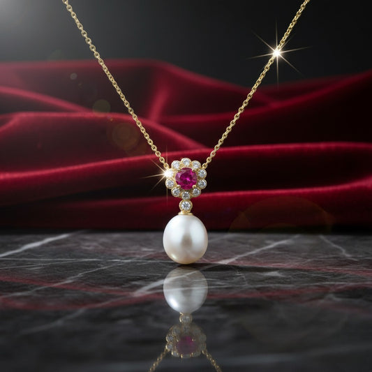 Ασημένιο 925 Κολιέ με Μαργαριτάρι Γλυκού Νερού & Ζιργκόν Επιχρυσωμένο (PN033)