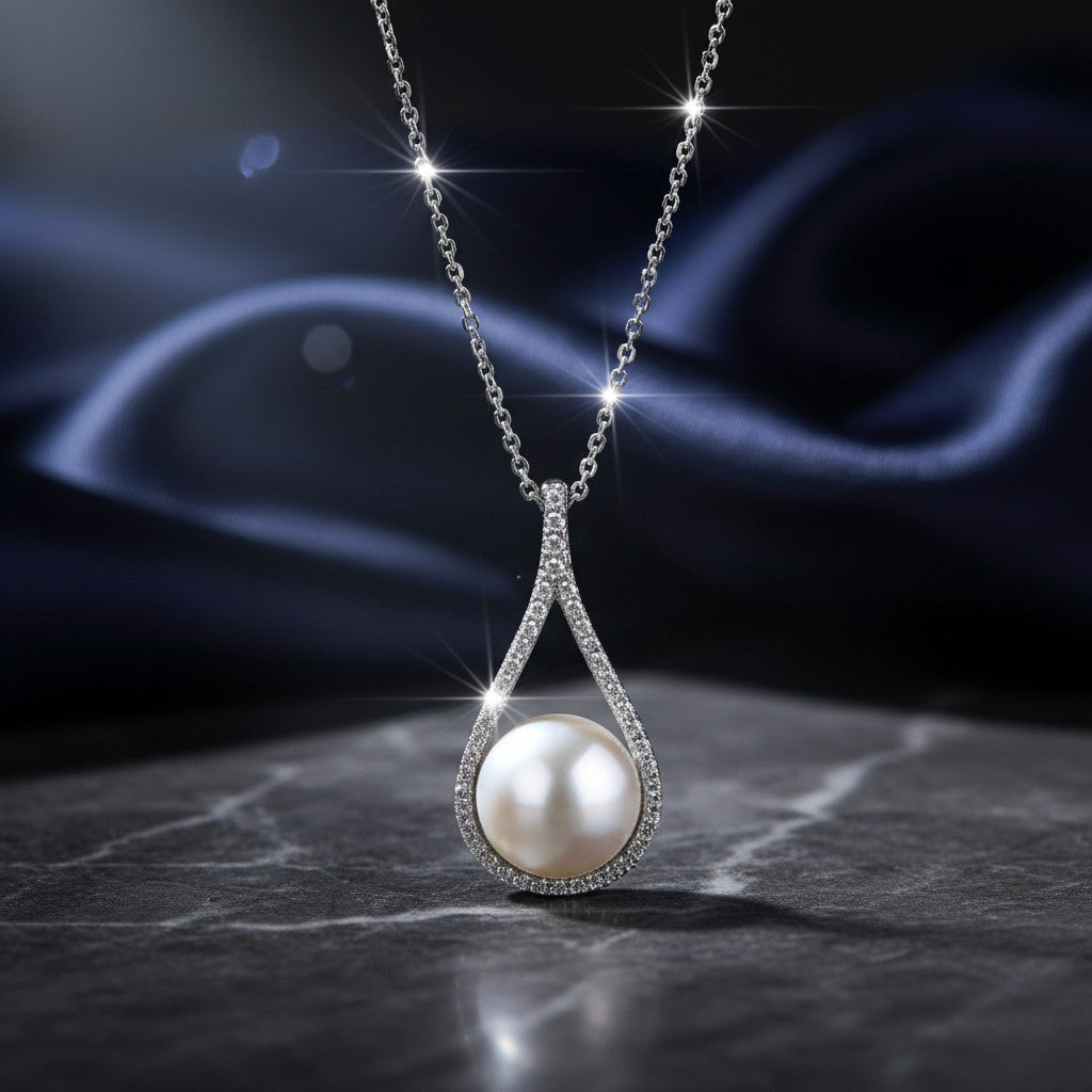 Ασημένιο 925 Κολιέ με Μαργαριτάρι Γλυκού Νερού & Ζιργκόν (PN039)