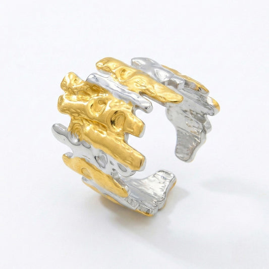 Ατσάλινο Δίχρωμο Δαχτυλίδι Abstract (R3159)