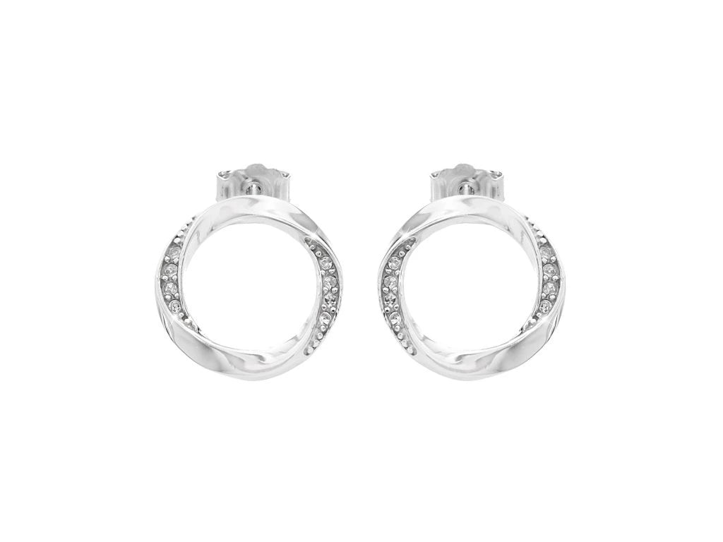 Ασημένια Σκουλαρίκια 925 Κυκλικά Στοιχεία με Κρύσταλλα Swarovski 1.2cm (J1019) - charmy.gr