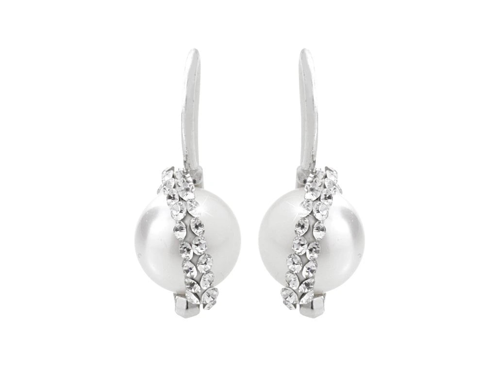 Ασημένια σκουλαρίκια 925 με πέρλα και κρύσταλλα swarovski 2cm (J1020) - charmy.gr