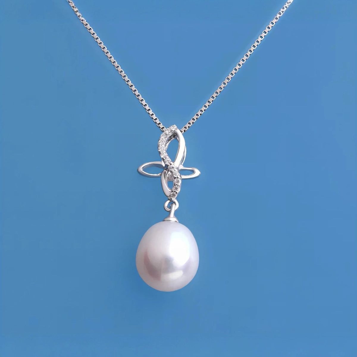Ασημένιο 925 Κολιέ με Μαργαριτάρι Γλυκού Νερού σε σχήμα σταγόνας & Ζιργκόν (PN003) - charmy.gr