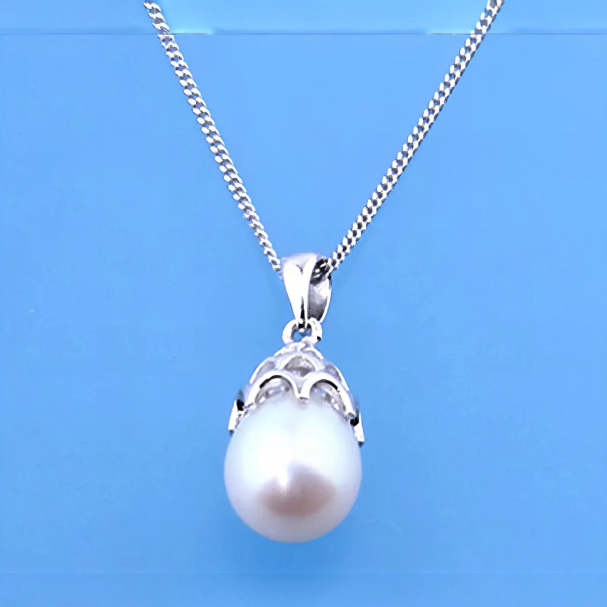 Ασημένιο 925 Κολιέ με Μαργαριτάρι Γλυκού Νερού σε σχήμα σταγόνας & Ζιργκόν (PN004) - charmy.gr