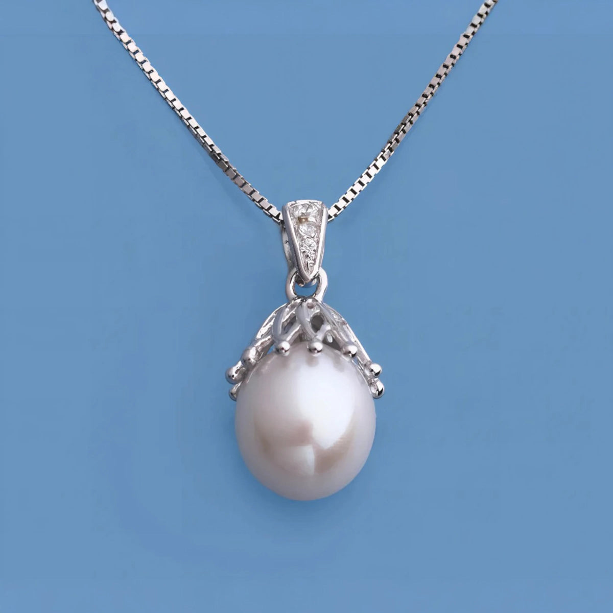 Ασημένιο 925 Κολιέ με Μαργαριτάρι Γλυκού Νερού σε σχήμα σταγόνας & Ζιργκόν (PN005) - charmy.gr