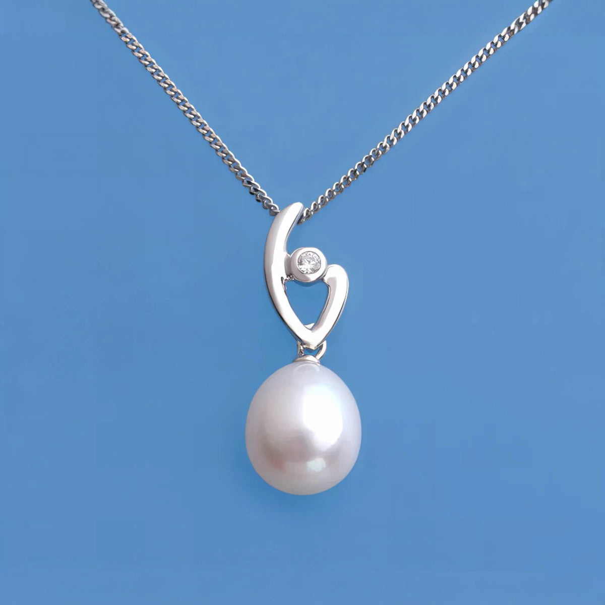 Ασημένιο 925 Κολιέ με Μαργαριτάρι Γλυκού Νερού σε σχήμα σταγόνας & Ζιργκόν (PN007) - charmy.gr