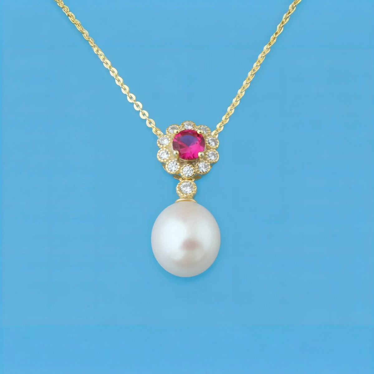 Ασημένιο 925 Κολιέ με Μαργαριτάρι Γλυκού Νερού & Ζιργκόν Επιχρυσωμένο (PN033) - charmy.gr