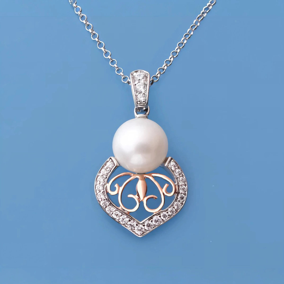 Ασημένιο 925 Κολιέ με Μαργαριτάρι Γλυκού Νερού & Ζιργκόν (PN028) - charmy.gr