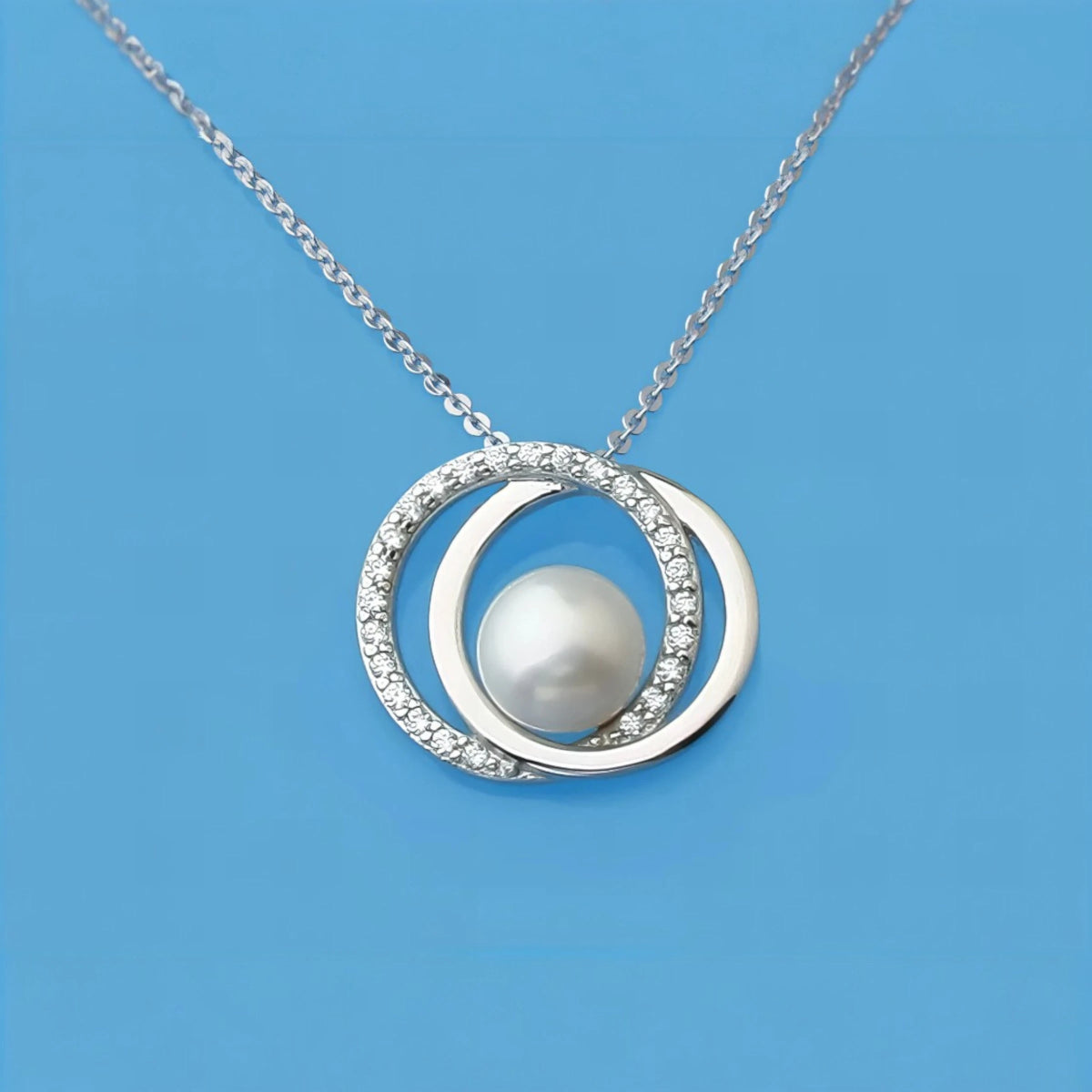 Ασημένιο 925 Κολιέ με Μαργαριτάρι Γλυκού Νερού & Ζιργκόν (PN031) - charmy.gr
