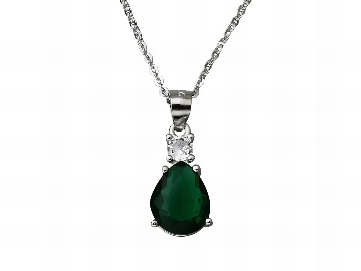 Ασημένιο 925 Κολιέ με Σμαραγδί & Διαφανές Ζιργκόν (SN006) - charmy.gr