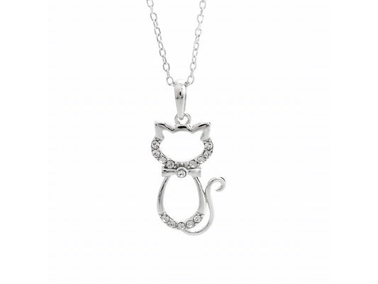 Ασημένιο κολιέ 925 γάτα με κρύσταλλα Swarovski (J1010) - charmy.gr