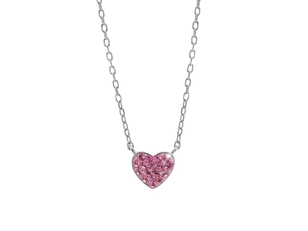Ασημένιο κολιέ 925 καρδιά με κρύσταλλα Swarovski ροζ (J1026) - charmy.gr