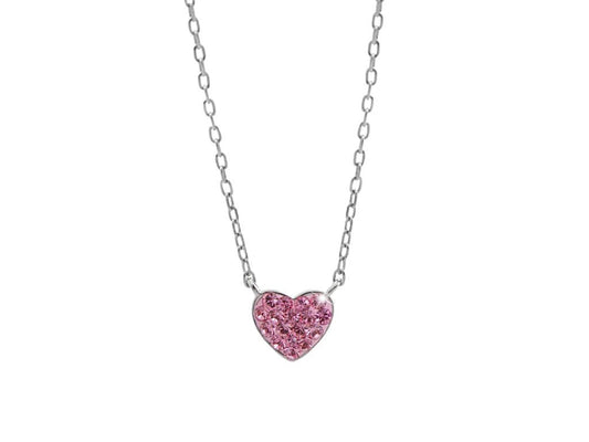 Ασημένιο κολιέ 925 καρδιά με κρύσταλλα Swarovski ροζ (J1026) - charmy.gr