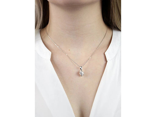 Ασημένιο κολιέ 925 με πέρλα και κρύσταλλα Swarovski (J1015) - charmy.gr