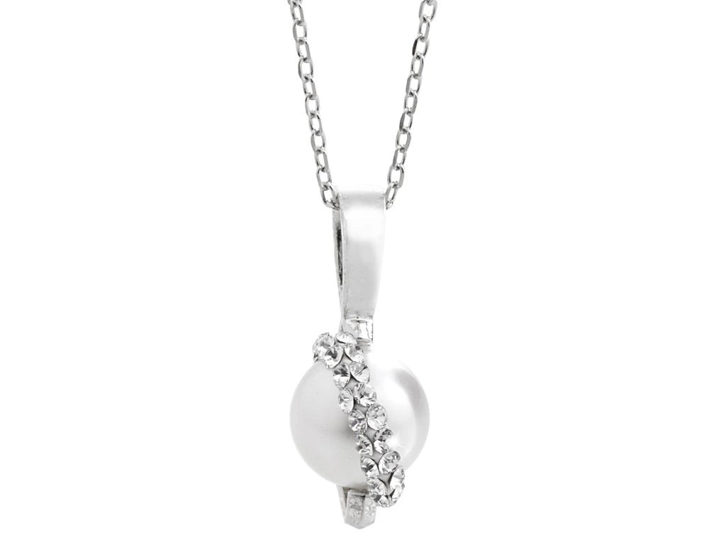 Ασημένιο κολιέ 925 με πέρλα και κρύσταλλα Swarovski (J1015) - charmy.gr