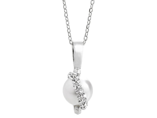 Ασημένιο κολιέ 925 με πέρλα και κρύσταλλα Swarovski (J1015) - charmy.gr