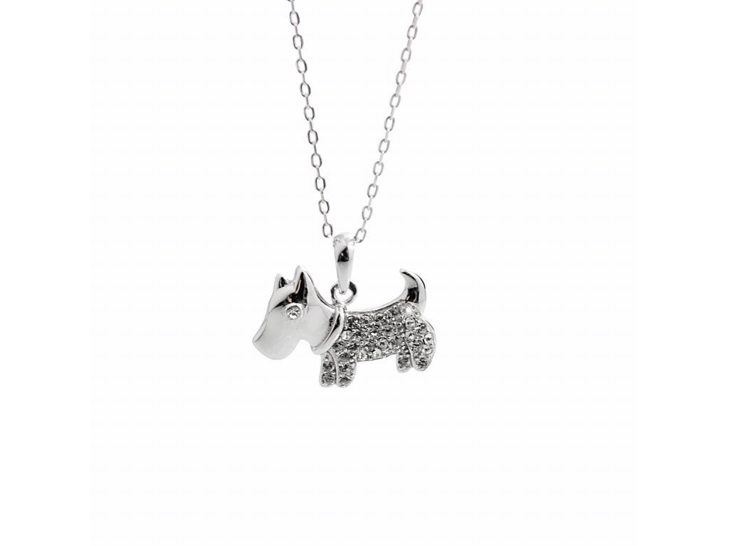Ασημένιο κολιέ 925 σκυλάκι με κρύσταλλα Swarovski (J1009) - charmy.gr