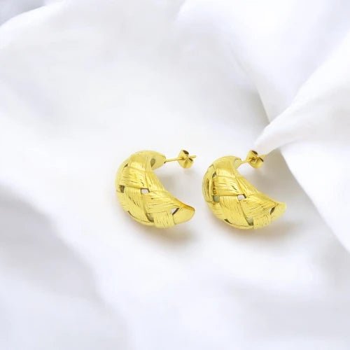 Ατσάλινα καρφωτά σκουλαρίκια 2.8cm επιχρυσωμένα (E3010) - charmy.gr