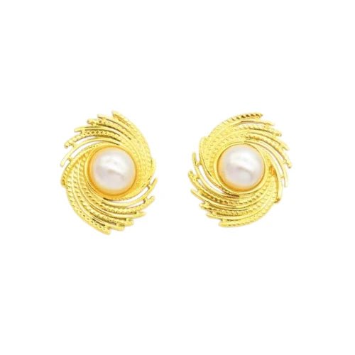 Ατσάλινα καρφωτά σκουλαρίκια 3.3cm με πέρλα (E3054) - charmy.gr