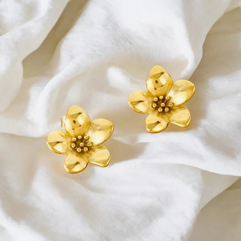 Ατσάλινα καρφωτά σκουλαρίκια λουλούδι 1.9cm (E1528) - charmy.gr