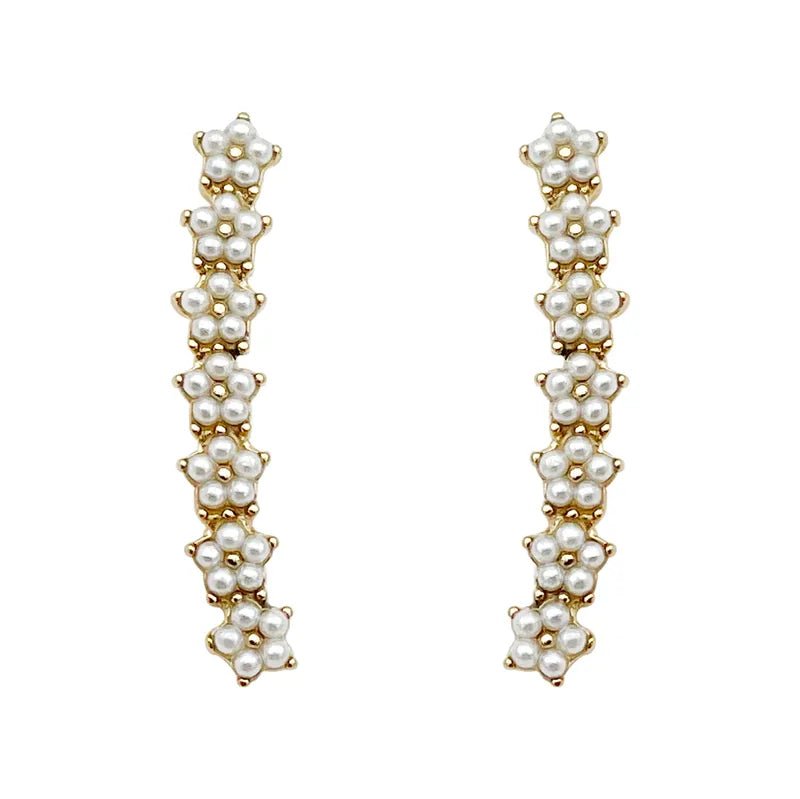 Ατσάλινα καρφωτά σκουλαρίκια με μικρές πέρλες 3.5cm (E1548) - charmy.gr