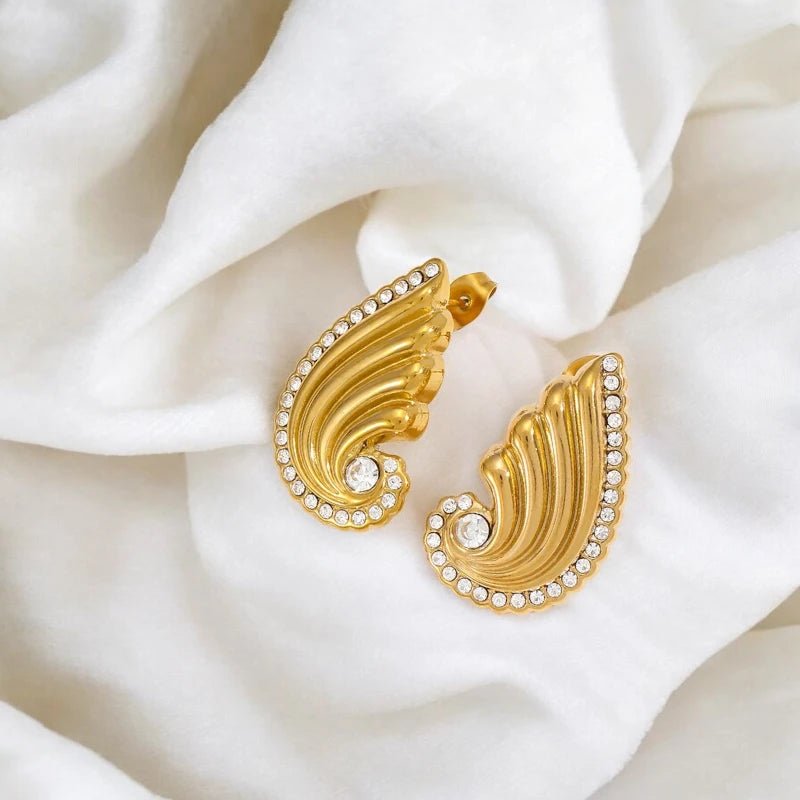 Ατσάλινα καρφωτά σκουλαρίκια με ζιργκόν 2.9cm (E1515) - charmy.gr