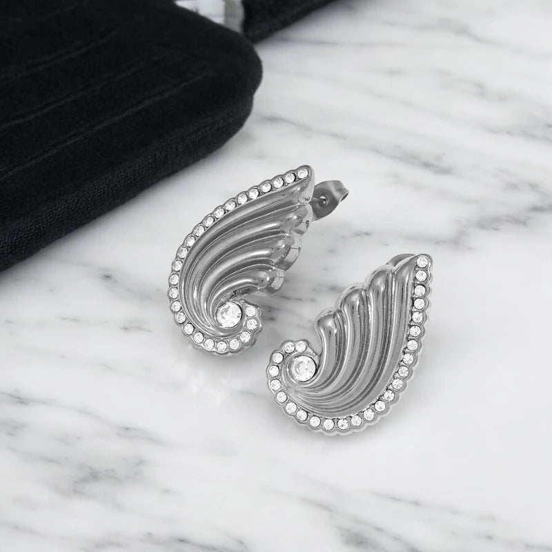 Ατσάλινα καρφωτά σκουλαρίκια με ζιργκόν 2.9cm (E1539) - charmy.gr