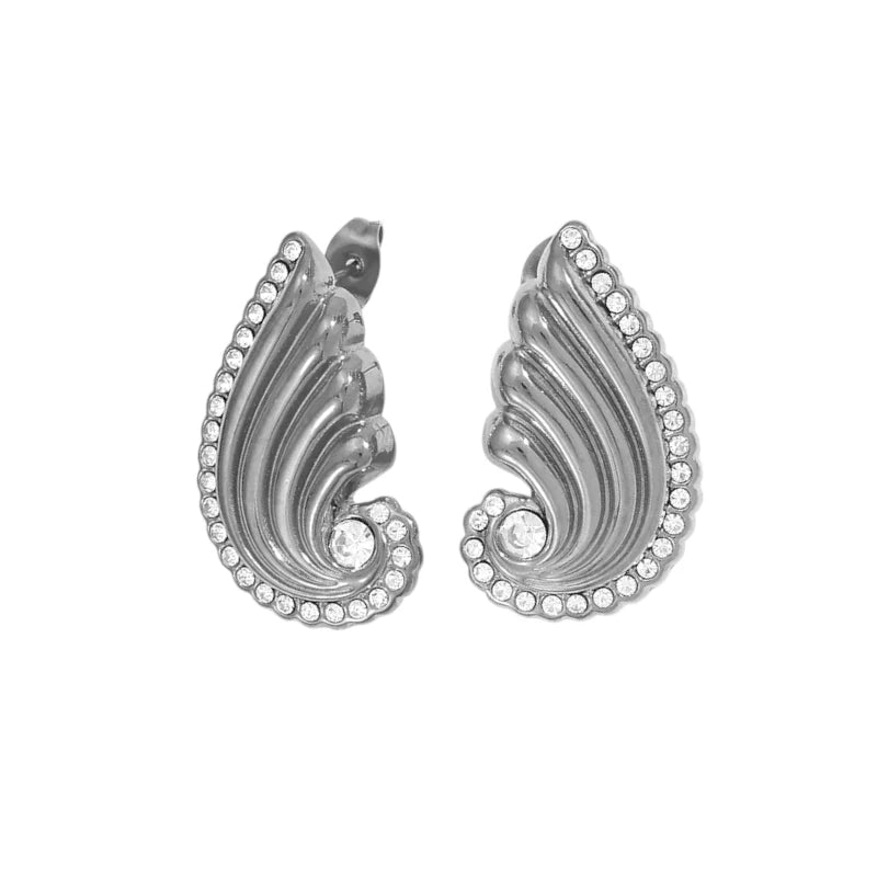 Ατσάλινα καρφωτά σκουλαρίκια με ζιργκόν 2.9cm (E1539) - charmy.gr