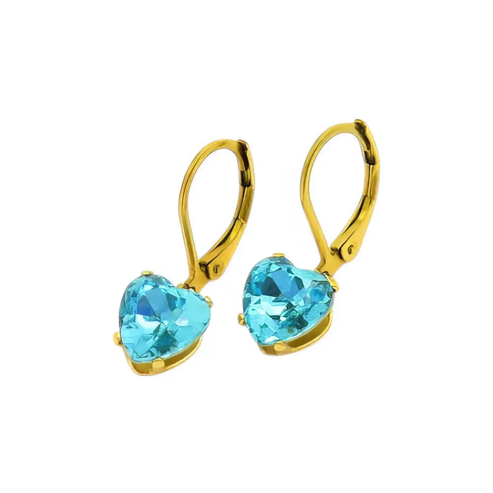 Ατσάλινα Κρεμαστά Σκουλαρίκια με Καρδιά και Γαλάζια Πέτρα 2cm (E3233) - charmy.gr