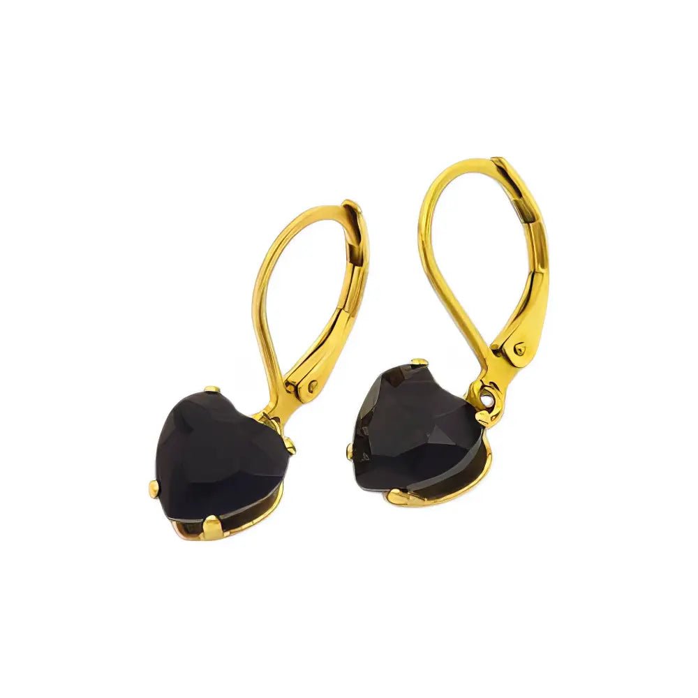 Ατσάλινα Κρεμαστά Σκουλαρίκια με Καρδιά και Μαύρη Πέτρα 2cm (E3235) - charmy.gr