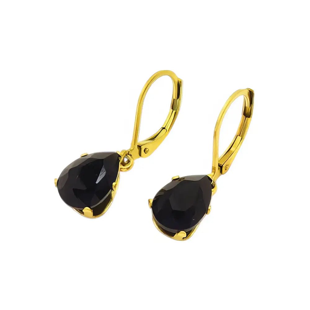 Ατσάλινα Κρεμαστά Σκουλαρίκια με Μαύρη Πέτρα σε Σχήμα Δάκρυ 2cm (E3237) - charmy.gr