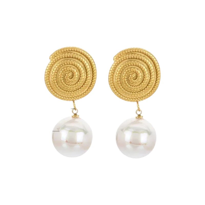 Ατσάλινα κρεμαστά σκουλαρίκια με πέρλα 3.8cm (E1503) - charmy.gr