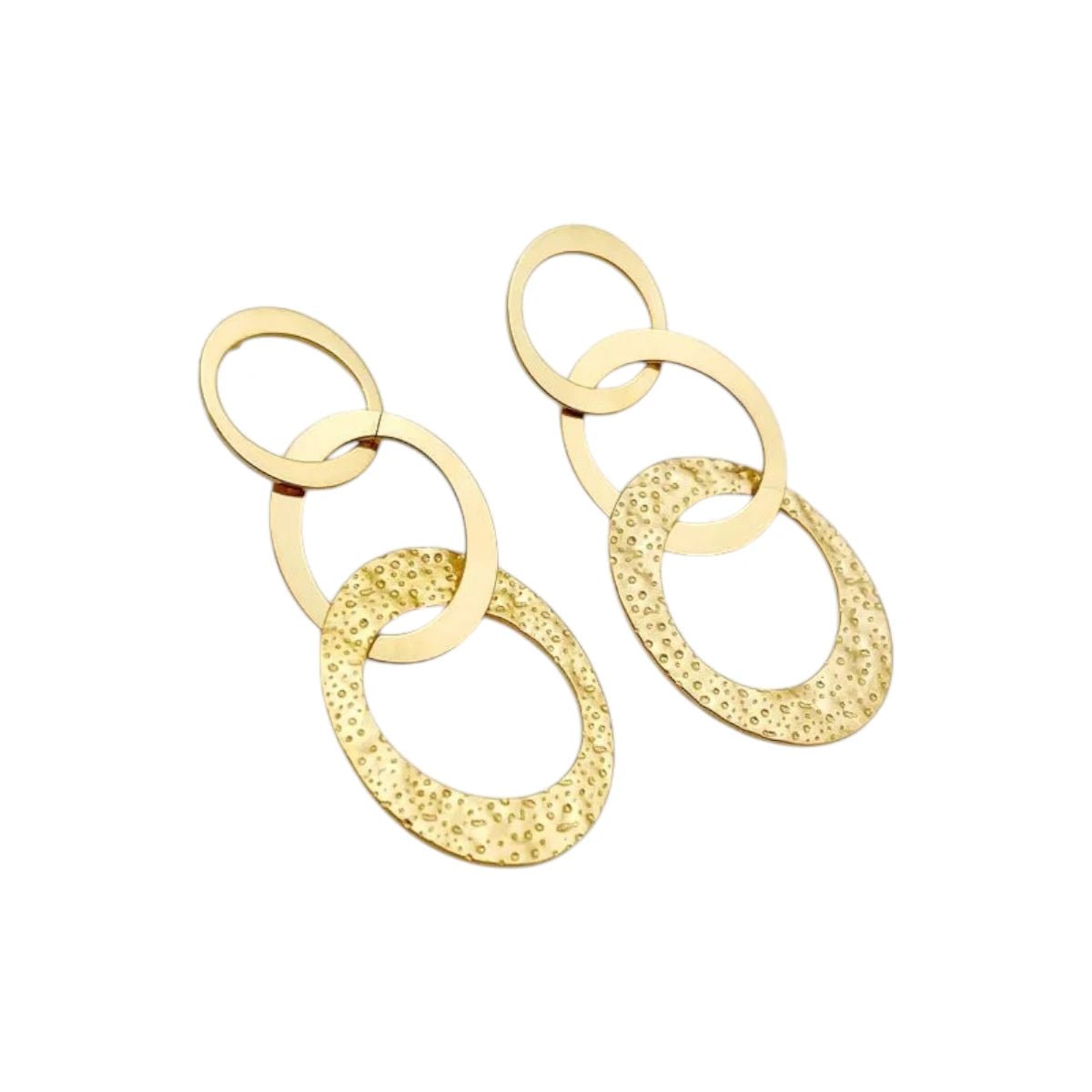 Ατσάλινα σκουλαρίκια κρεμαστά με κρίκους που ενώνονται επιχρυσωμένα μάκρος 6εκ (E1307) - charmy.gr