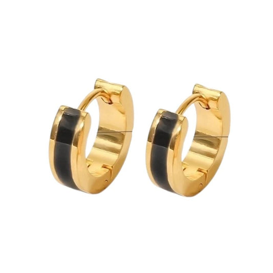 Ατσάλινα σκουλαρίκια κρικάκια με μαύρο σμάλτο 1.2εκ (E1396) - charmy.gr