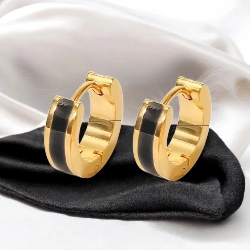 Ατσάλινα σκουλαρίκια κρικάκια με μαύρο σμάλτο 1.2εκ (E1396) - charmy.gr