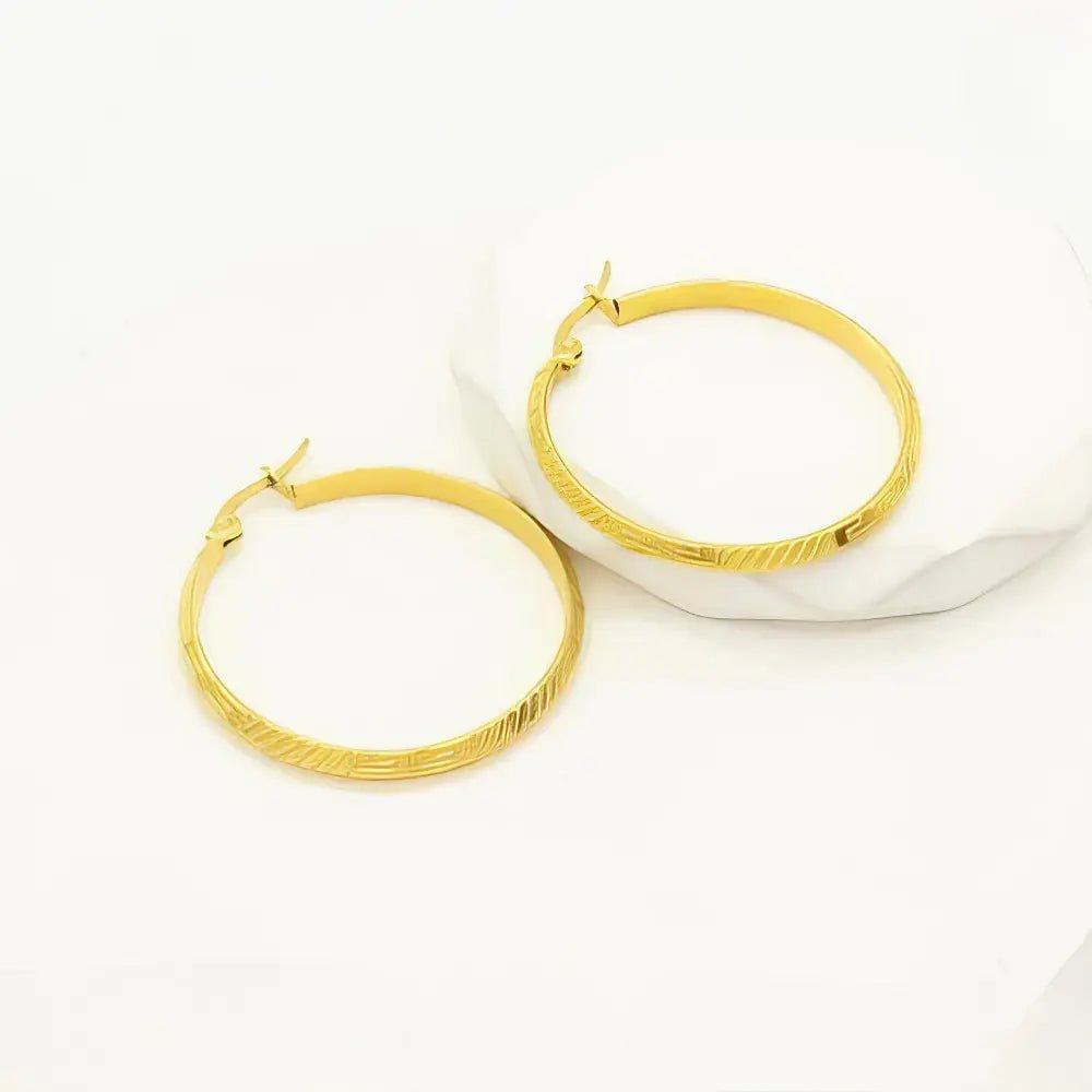 Ατσάλινα σκουλαρίκια κρίκοι επιχρυσωμένοι 3.7cm (E3108) - charmy.gr