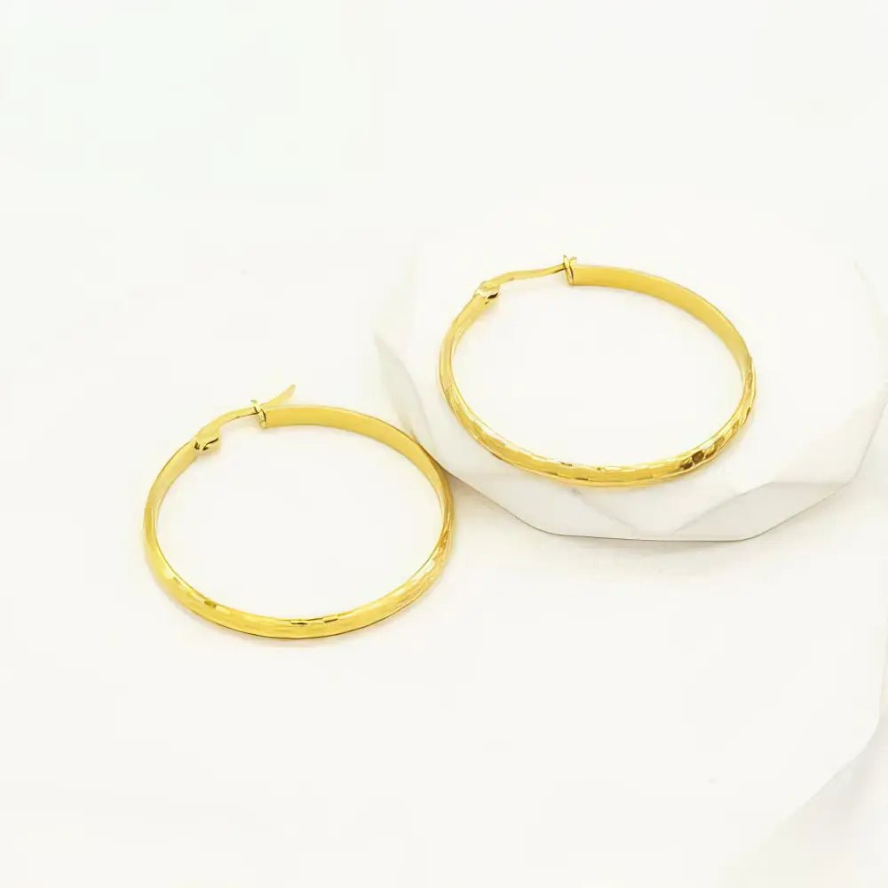 Ατσάλινα σκουλαρίκια κρίκοι επιχρυσωμένοι 3.8cm (E3114 - 1) - charmy.gr