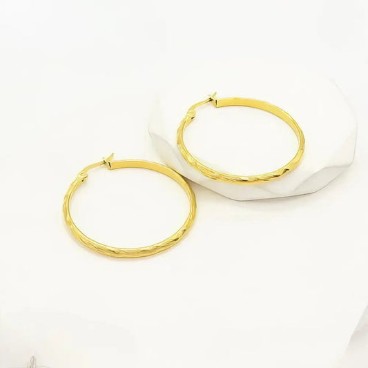 Ατσάλινα σκουλαρίκια κρίκοι επιχρυσωμένοι 3.9cm (E3107) - charmy.gr