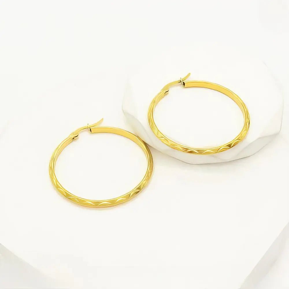 Ατσάλινα σκουλαρίκια κρίκοι επιχρυσωμένοι 4cm (E3111 - 1) - charmy.gr