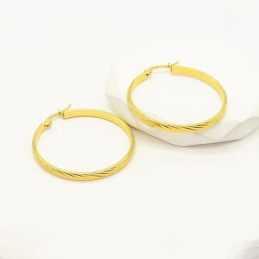 Ατσάλινα σκουλαρίκια κρίκοι επιχρυσωμένοι 4cm (E3113 - 1) - charmy.gr