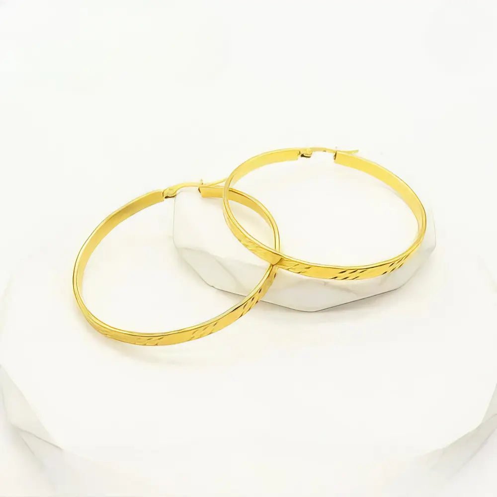 Ατσάλινα σκουλαρίκια κρίκοι επιχρυσωμένοι 5cm (E3104) - charmy.gr