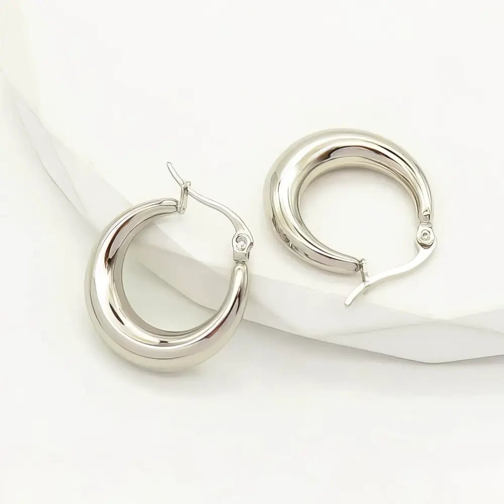 Ατσάλινα Σκουλαρίκια Κρίκοι Hollow - Διάμετρος 2.2cm (Ασημί) (E3128) - charmy.gr