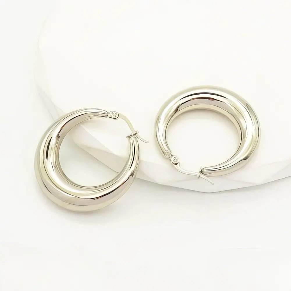 Ατσάλινα Σκουλαρίκια Κρίκοι Hollow - Διάμετρος 3.5cm (Ασημί) (E3126) - charmy.gr