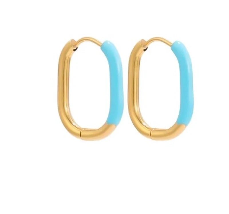 Ατσάλινα σκουλαρίκια κρίκοι χρώμα γαλάζιο (E1574) - charmy.gr