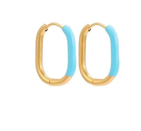 Ατσάλινα σκουλαρίκια κρίκοι χρώμα γαλάζιο (E1574) - charmy.gr