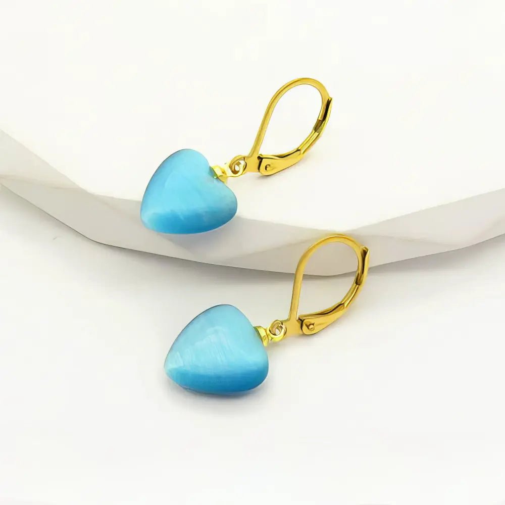 Ατσάλινα Σκουλαρίκια με Γαλάζια Πέτρα σε Σχήμα Καρδιάς 3cm (E3242) - charmy.gr