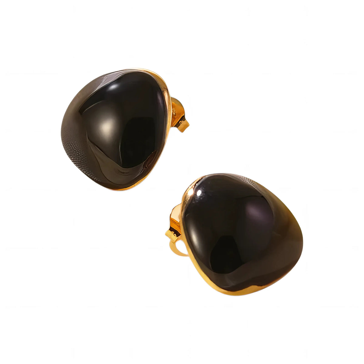 Ατσάλινα Σκουλαρίκια με Μαύρο Glossy Εφέ 1.9cm (E1581) - charmy.gr